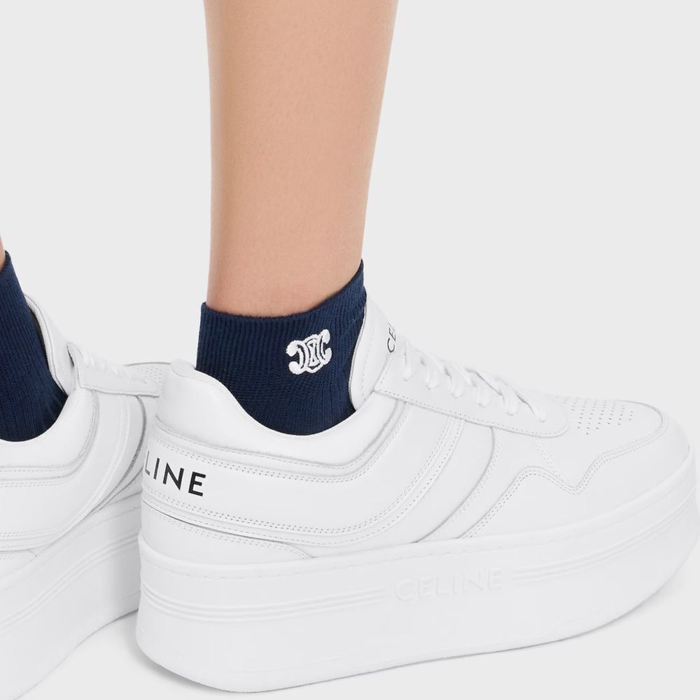 CELINE BLOCK SNEAKERS 50mm WEDGE OUTSOLE IN CALFSKIN Optic White Size 39 - Picture 4 of 10
